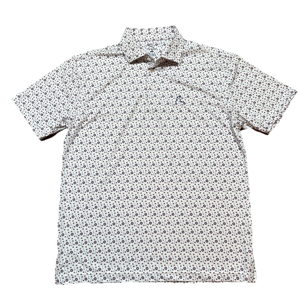 Rhoback Golf Polo Shirt Curling Print Short Sleeve Performance Size Medium